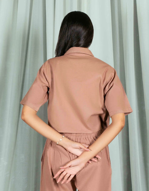 JACQUARD PANELED CROPPED SHIRT